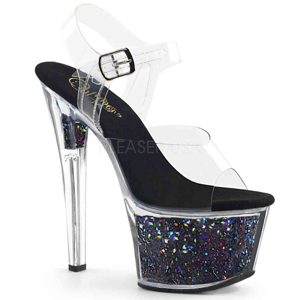 Pleaser - SKY-308GF Sandale Ã  bride Ã  la cheville, Pole dance chaussures - Chaussures de pole dance - Noir/Transparent